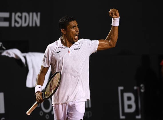 Rio Open 2022 RIO DE JANEIRO, RJ - 15.02.2022: RIO OPEN 2022 - Thiago Monteiro (BRA) in dispute with Sebastian Baez (ARG) on the Guga Kuerten court, for the second round of the Rio Open 2022, held at the Jockey Club Brasileiro, which takes place from February 12 to 20, this Tuesday (15), at the Rio de Janeiro - RJ. (Photo: Celso Pupo Fotoarena) x2170590x  CelsoxPupo