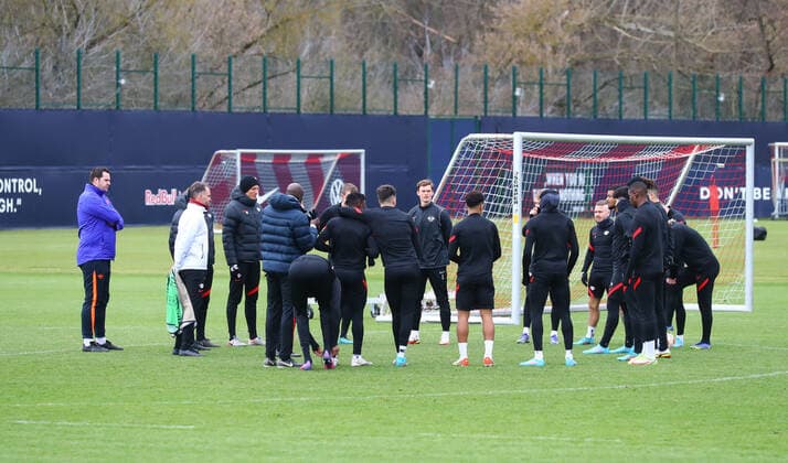 Europa League RB Leipzig training 16 12 2022 Leipzig, 16 02 2022, RBL training center, Europa League , RB Leipzig final training the day before RBL v Real San Sebastian , Pictured players circle , Picture Point