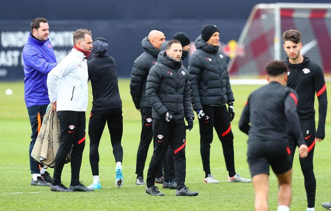 Europa League RB Leipzig training 16 12 2022 Leipzig, 16 02 2022, RBL training center, Europa League , RB Leipzig final training the day before RBL v Real San Sebastian , Pictured is coach Domenico Tedesco center, RB Leipzig , Picture Point
