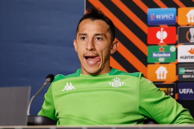 Zenit V Betis: Play-off - UEFA Europa League Andres Guardado of Real Betis during press-conference on the eve of the UEFA Europa League play-off first leg match between Zenit St. Petersburg and Real Betis on February 16, 2022 at Gazprom Arena in Saint Petersburg, Russia. Saint Petersburg Russia  Copyright: xMikexKireevx originalFilename:kireev-zenitvbe220216_nphcE.jpg