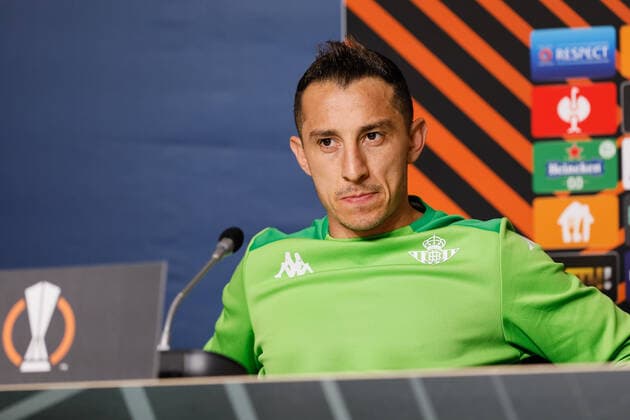 Zenit V Betis: Play-off - UEFA Europa League Andres Guardado of Real Betis during press-conference on the eve of the UEFA Europa League play-off first leg match between Zenit St. Petersburg and Real Betis on February 16, 2022 at Gazprom Arena in Saint Petersburg, Russia. Saint Petersburg Russia  Copyright: xMikexKireevx originalFilename:kireev-zenitvbe220216_npr4Y.jpg