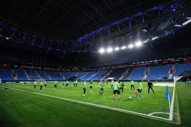 Zenit V Betis: Play-off - UEFA Europa League Betis players during training session on the eve of the UEFA Europa League play-off first leg match between Zenit St. Petersburg and Real Betis on February 16, 2022 at Gazprom Arena in Saint Petersburg, Russia. Saint Petersburg Russia  Copyright: xMikexKireevx originalFilename:kireev-zenitvbe220216_nppZ5.jpg