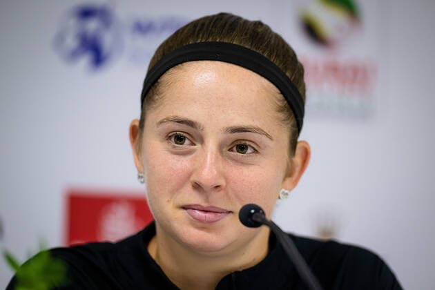February 16, 2022, DUBAI, UNITED ARAB EMIRATES: Jelena Ostapenko of Latvia talks to the media after the second round of the 2022 Dubai Duty Free Tennis Championships WTA, Tennis Damen 1000 tennis tournament DUBAI UNITED ARAB EMIRATES - ZUMAa181 20220216_zaa_a181_083 Copyright: xRobxPrangex