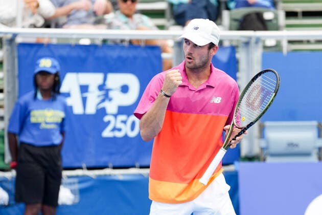 February 16, 2022, Delray Beach, Florida, United States: February, 16 - Delray Beach: Tommy Paul(USA) celebrates after defeating Denis Istomin(UZB) 62 60 at the 2022 Delray Beach Open by Vitacost.com. Delray Beach United States - ZUMApa3_ 0151113983st Copyright: xAndrewxPatronx