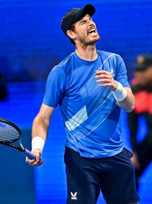 (220217) -- DOHA, Feb. 17, 2022 -- Andy Murray of Great Britain reacts during the second round of ATP, Tennis Herren Qatar Open Tennis match against Roberto Bautista Agut of Spain International Tennis Complex in Doha, capital of Qatar, Feb. 16, 2022. (Photo by Xinhua) (SP)QATAR-DOHA Table tennis, Tischtennis ATP QATAR OPEN-SECOND ROUND Nikku 