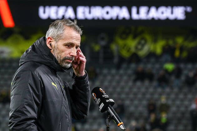 Marco Rose Borussia Dortmund BVB, head coach before the game, gestures, gestures, GER, Borussia Dortmund BVB vs Glasgow Rangers FC, K o rounds play off, Europa League, season 2021 2022, 17 02 2022, DFB DFL regulations prohibit any use of photographs as image sequences and or quasi video , GER, Borussia Dortmund BVB vs Glasgow Rangers FC, K o rounds play off, Europa League, season 2021 2022, 17 02 2022 Dortmund Copyright: xEibner-Pressefoto GabrielxBoiax EP_EEP