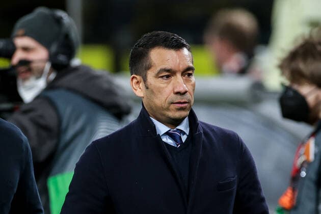 17 02 2022, football, 2021 2022 season, UEFA Europa League, play offs, Borussia Dortmund Glasgow Rangers, head coach Giovanni van Bronckhorst Glasgow Rangers photo Dennis Ewert RHR FOTO Dortmund Signal Iduna Park NRW Germany xRHR FOTO DEx