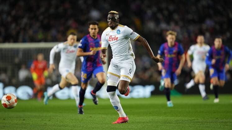 Mandatory Credit: Photo by Bagu Blanco Pressinphoto Shutterstock (12811548o) Victor Osimhen of SCC Napoli FC Barcelona, Barca v SCC Napoli, UEFA Europa League 2021-2022, round of 16, first leg. Football, Camp Nou Stadium, Barcelona, Spain - 17 Feb 2021 Editorial use only FC Barcelona v SCC Napoli, UEFA Europa League 2021-2022, round of 16, first leg. Football, Camp Nou Stadium, Barcelona, Spain - 17 Feb 2021 Editorial use only Copyright: xBaguxBlanco Pressinphoto Shutterstockx 12811548o