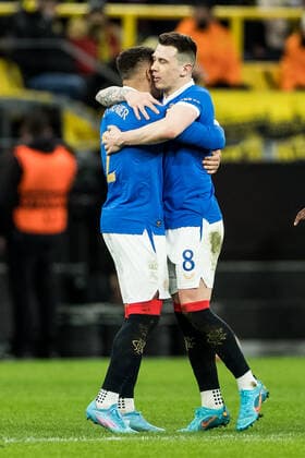 UEFA Europa League, Borussia Dortmund Rangers FC 17 02 2022 Rangers FC celebrate 0 1 after penalty by James Tavernier Rangers FC, 2 UEFA Europa League, Borussia Dortmund Rangers FC, Dortmund, SIGNAL IDUNA PARK REGULATES PROHIBIT ANY USE OF PHOTOGRAPHS AS IMAGE SEQUENCES AND OR QUASI VIDEO Copyright: xBEAUTIFULxSPORTS Wunderlx