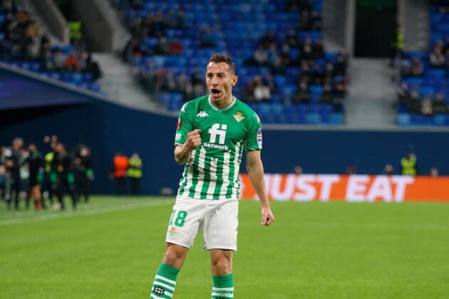 Saint Petersburg, Russia - 17 February 2022: Football, Europa League 2021-2022, Zenit vs Real Betis Balompie, Play-off, First leg. Players Andres Gurdado MaksimxKonstantinov
