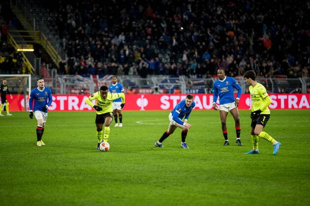 UEFA Europa League, Borussia Dortmund Rangers FC 17 02 2022 Youssoufa Moukoko Borussia Dortmund, 18 UEFA Europa League, Borussia Dortmund Rangers FC, Dortmund, SIGNAL IDUNA PARK REGULATES PROHIBIT ANY USE OF PHOTOGRAPHS AS IMAGE SEQUENCES AND OR QUASI VIDEO Copyright: xBEAUTIFULxSPORTS Wunderlx