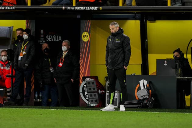 17 02 2022, football, 2021 2022 season, UEFA Europa League, play offs, Borussia Dortmund Glasgow Rangers, head coach Marco Rose Borussia Dortmund photo Dennis Ewert RHR FOTO Dortmund Signal Iduna Park NRW Germany xRHR FOTO DEx