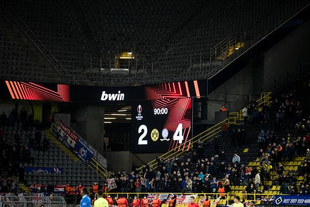 UEFA Europa League, Borussia Dortmund Rangers FC 17 02 2022 Final Score in Dortmund 2 4 UEFA Europa League, Borussia Dortmund Rangers FC, Dortmund, SIGNAL IDUNA PARK REGULATES PROHIBIT ANY USE OF PHOTOGRAPHS AS IMAGE SEQUENCES AND OR QUASI VIDEO Copyright: xBEAUTIFULxSPORTS Wunderlx