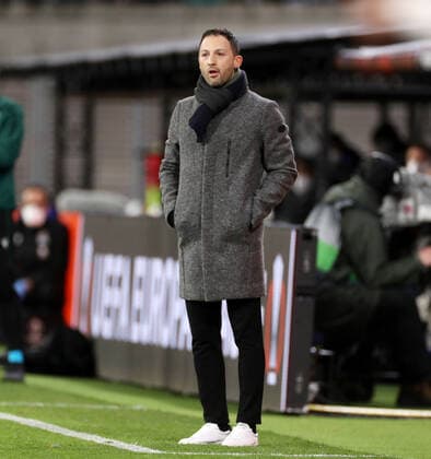 RB Leipzig San Sebastian 17 02 2022 Leipzig, 17 02 2022, Red Bull Arena, Football, UEFA Euro League, Ko Runde PlayOff, First leg , RB Leipzig vs Real Sociedad San Sebastian , Pictured coach Domenico Tedesco, RB Leipzig , UEFA regulations prohibit any use of photographs as image sequences and or quasi video