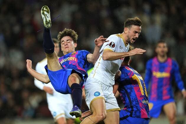 Mandatory Credit: Photo by Bagu Blanco Pressinphoto Shutterstock (12811548ah) Pablo Martin Gavira Gavi of FC Barcelona, Barca and Fabian Ruiz of SCC Napoli FC Barcelona v SCC Napoli, UEFA Europa League 2021-2022, round of 16, first leg. Football, Camp Nou Stadium, Barcelona, Spain - 17 Feb 2021 Editorial use only FC Barcelona v SCC Napoli, UEFA Europa League 2021-2022, round of 16, first leg. Football, Camp Nou Stadium, Barcelona, Spain - 17 Feb 2021 Editorial use only Copyright: xBaguxBlanco Pressinphoto Shutterstockx 12811548ah