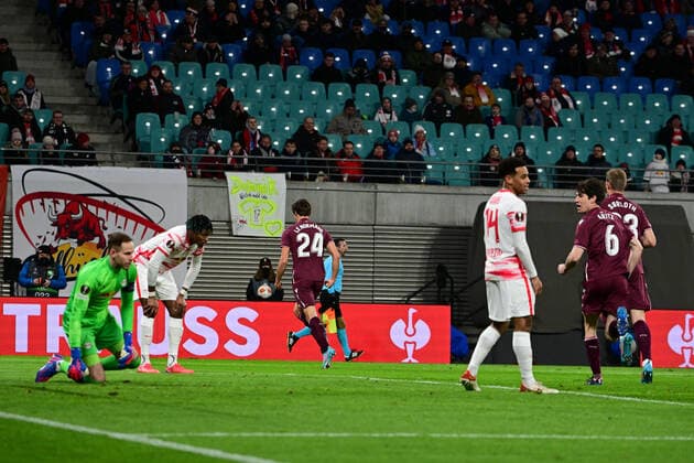 Goal celebration for 0 1 by Robin Le Normand 24 San Sebastian , RB Leipzig vs Real Sociedad, Europa League, PLayoff first leg, 17 02 2022 Copyright: xkolbert-press MarcxNiemeyerx