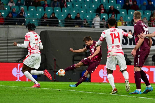 Goal to 0 1 by Robin Le Normand 24 San Sebastian , RB Leipzig vs Real Sociedad, Europa League, PLayoff first leg, 17 02 2022 Copyright: xkolbert-press MarcxNiemeyerx