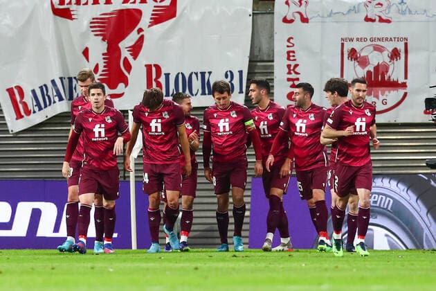 17 02 2022, xtgx, football UEFA European League, RB Leipzig Real Sociedad San Sebastian emspor, v l Sociedad jubilation, goal jubilation, cheers about the goal, celebrate the goal, celebration DFL DFB REGULATIONS PROHIBIT ANY USE OF PHOTOGRAPHS as IMAGE SEQUENCES and or QUASI VIDEO Leipzig