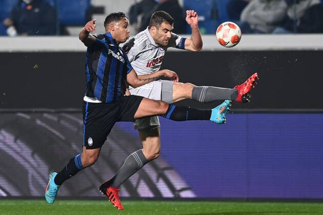 Mg Bergamo 17 09 2022 - Europa League Atalanta-Olympiacos foto Matteo Gribaudi Image Nella foto: Luis Muriel-Sokratis Papastathopoulos 