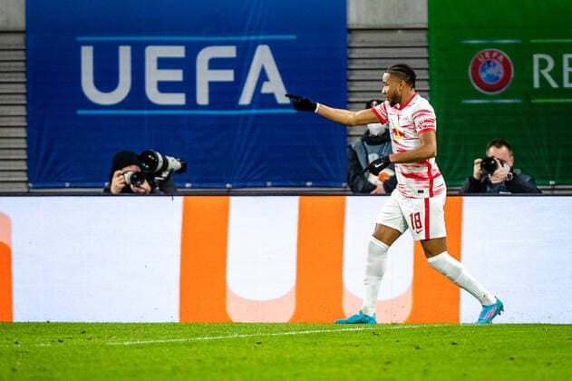 FB EL RB Leipzig Real Sociedad goal by Christopher Nkunku RB Leipzig to 1 1 during the knockout rounds play off season 2021 2022 in the Europa League men between RB Leipzig and Real Sociedad San Sebastian at Red Bull Arena on 17 February 2022 in Leipzig, Saxony, Germany