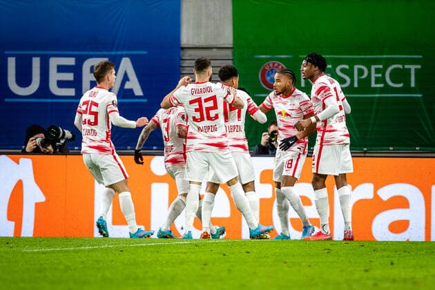 FB EL RB Leipzig Real Sociedad goal by Christopher Nkunku RB Leipzig to 1 1 during the knockout rounds play off season 2021 2022 in the Europa League men between RB Leipzig and Real Sociedad San Sebastian at Red Bull Arena on 17 February 2022 in Leipzig, Saxony, Germany