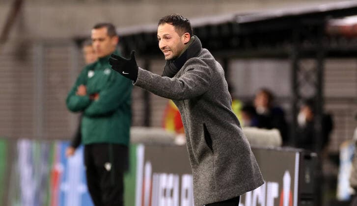 RB Leipzig San Sebastian 17 02 2022 Leipzig, 17 02 2022, Red Bull Arena, Football, UEFA Euro League, Ko Runde PlayOff, First leg , RB Leipzig vs Real Sociedad San Sebastian , Pictured coach Domenico Tedesco, RB Leipzig , UEFA regulations prohibit any use of photographs as image sequences and or quasi video