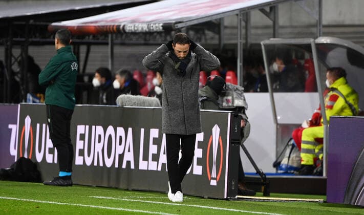 Football, men, 2021 2022 season, Europa League play offs, to reach the round of 16, first leg , RB Leipzig Real Sociedad San Sebastian, coach Domenico Tedesco RB Leipzig , 17 02 2022, Copyright: xMatthiasxKochx