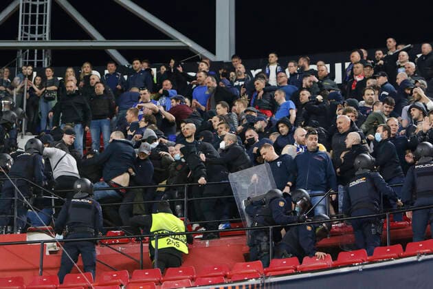 Football, EL, FC Sevilla -Dinamo Zagreb, riots in the fan block