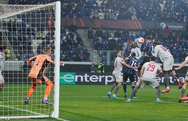 Photo Spada LaPresse February 17 , 2022 - Bergamo ,Italy Soccer Atalanta vs Olympiacos - Europa League 2021 2022 In the photo : Berat Djimsiti (Atalanta BC); goal 2-1  Copyright: xSpada LaPressex