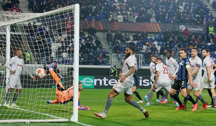 Photo Spada LaPresse February 17 , 2022 - Bergamo ,Italy Soccer Atalanta vs Olympiacos - Europa League 2021 2022 In the photo : Berat Djimsiti (Atalanta BC); goal 2-1  Copyright: xSpada LaPressex