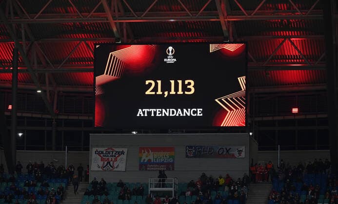 Football, men, 2021 2022 season, Europa League play offs, to reach the round of 16, first leg , RB Leipzig Real Sociedad San Sebastian, scoreboard with crowd 21113, 17 02 2022, Copyright: xMatthiasxKochx