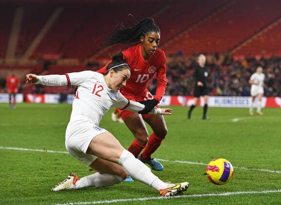 Mandatory Credit: Photo by Richard Lee Shutterstock (12809684aj) Lucy Bronze of England Women and Ashley Lawrence of Canada Women England Women v Canada Women, Arnold Clark Cup 2022, Football, Riverside Stadium, Middlesbrough, UK - 17 Feb 2022 EDITORIAL USE ONLY No use with unauthorised audio, video, data, fixture lists, club league logos or live services. Online in-match use limited to 120 images, no video emulation. No use in betting, games or single club league player publications. England Women v Canada Women, Arnold Clark Cup 2022, Football, Riverside Stadium, Middlesbrough, UK - 17 Feb 2022 EDITORIAL USE ONLY No use with unauthorised audio, video, data, fixture lists, club league logos or live services. Online in-match use limited to 120 images, no video emulation. No use in betting, games or single club league player publications. Copyright: xRichardxLee Shutterstockx 12809684aj
