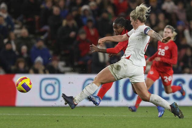 England Women v Canada Women Arnold Clark Cup Nichelle Prince of Canada has a shot blocked by Millie Bright of England during the Arnold Clark Cup match at the Riverside Stadium, Middlesbrough Content Not Available For UK Newspapers Copyright: xRobertxSmithx FIL-16533-0046