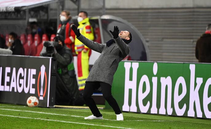 Football, men, 2021 2022 season, Europa League play offs, to reach the round of 16, first leg , RB Leipzig Real Sociedad San Sebastian, coach Domenico Tedesco RB Leipzig , 17 02 2022, Copyright: xMatthiasxKochx