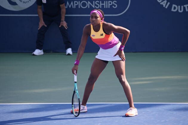 Cori Gauff, USA, during womens doubles of 2022 Dubai Championships in Dubai, 17 02 2022