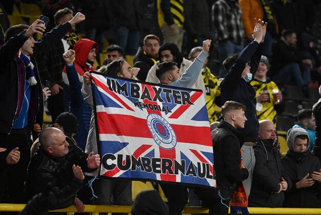 17 02 2022, xjhx, football UEFA Europa League , Borussia Dortmund Glasgow Rangers emspor, v l Rangers fans DFL DFB REGULATIONS PROHIBIT ANY USE OF PHOTOGRAPHS as IMAGE SEQUENCES and or QUASI VIDEO Dortmund