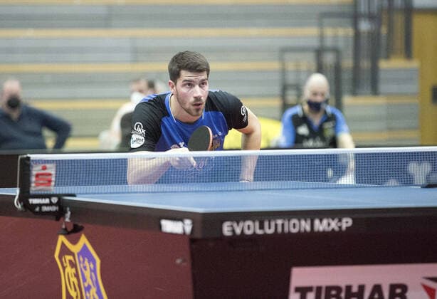18 02 2022, xrhsx, table tennis 1 Bundesliga, 1 FC Saarbrücken TTC Neu Ulm emspor, v l Patrick Franziska 1 FC Saarbrücken table tennis Saarbrücken