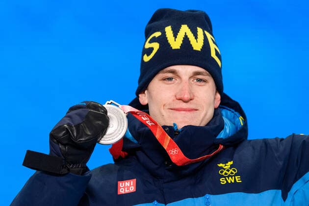 220219 Martin Ponsiluoma of Sweden celebrate with silver medal at the medal ceremony for men bis biathlon 15 km mass start during day 15 of the 2022 Winter Olympics on February 19, 2022 in Zhangjiakou Photo Vegard Grott BILDBYRAN kod VG VG0246 bbeng olympic games olympics winter olympics os ol olympics winter o os olympics peking peking peking 2022 beijing 2022 beijing 2022 olympic games beijing 2022 winter olympic games beijing os beijing ol winter ol medal ceremony medal ceremony celebration jubilee sweden silver,  Copyright: VEGARDxGRoTT BB220219VG069