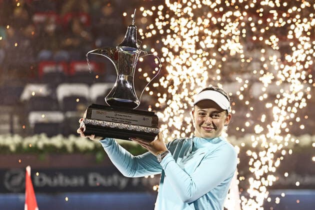 Jelena Ostapenko, LAT, after womens final of 2022 Dubai Championships in Dubai, 19 02 2022