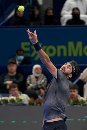Doha, 19.02.2022 TENIS ZIEMNY MEZCZYZN TURNIEJ ATP, Tennis Herren 250 DOHA QATAR EXXONMOBIL OPEN TENNIS MEN TOURNAMENT ATP 250 DOHA QATAR EXXONMOBIL OPEN NZ Roberto Bautista Agut Nikoloz Basilashvili FOT. Dominik Buszek 400mm NEWSPIX.PL --- Newspix.pl  20220219_0049.JPEG