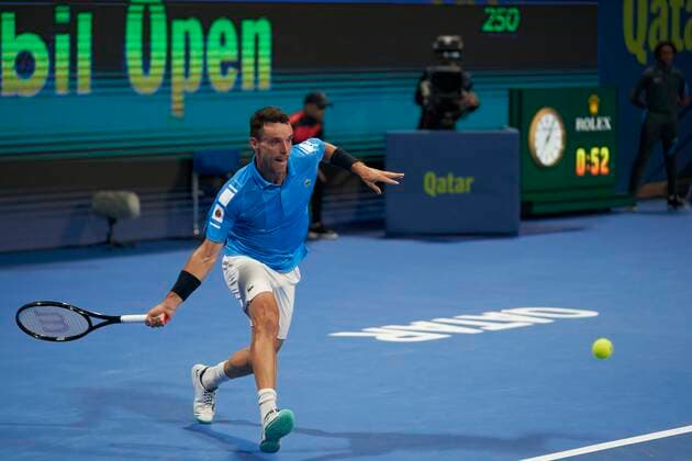 Doha, 19.02.2022 TENIS ZIEMNY MEZCZYZN TURNIEJ ATP, Tennis Herren 250 DOHA QATAR EXXONMOBIL OPEN TENNIS MEN TOURNAMENT ATP 250 DOHA QATAR EXXONMOBIL OPEN NZ Roberto Bautista Agut Nikoloz Basilashvili FOT. Dominik Buszek 400mm NEWSPIX.PL --- Newspix.pl  20220219_0055.JPEG