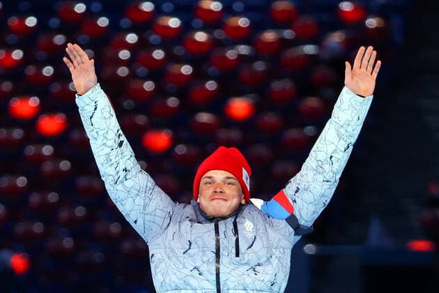 BEIJING, CHINA â€“ FEBRUARY 20, 2022: Silver medallist Ivan Yakimushkin of Team ROC poses at a victory ceremony for the men s 30km cross-country skiing mass start race at the closing ceremony of the Beijing 2022 Winter Olympic Games, Olympische Spiele, Olympia, OS at the National Stadium (also known as the Bird s Nest). The men s 50km cross-country skiing mass start race has been shortened to 30km due to weather conditions. Valery Sharifulin TASS  TS124978