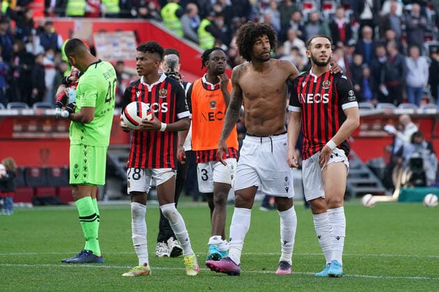 Dante (OGC Nice) - Amine Gouiri (OGC Nice) FOOTBALL : OGC Nice vs SCO Angers - Ligue 1 Uber Eats - Nice - 20 02 2022 NorbertScanella Panoramic 