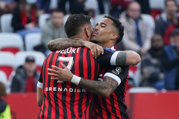 Andy Delort (OGC Nice) - Justin Kluivert (OGC Nice) FOOTBALL : OGC Nice vs SCO Angers - Ligue 1 Uber Eats - Nice - 20 02 2022 NorbertScanella Panoramic 