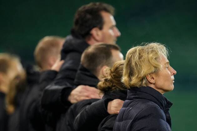 Mandatory Credit: Photo by Joe Toth Shutterstock (12812705a) Germany Women Manager Martina Voss-Tecklenburg Canada Women v Germany Women, Arnold Clark Cup 2022, Football, Carrow Road, Norwich, UK - 20 Feb 2022 EDITORIAL USE ONLY No use with unauthorised audio, video, data, fixture lists, club league logos or live services. Online in-match use limited to 120 images, no video emulation. No use in betting, games or single club league player publications. Canada Women v Germany Women, Arnold Clark Cup 2022, Football, Carrow Road, Norwich, UK - 20 Feb 2022 EDITORIAL USE ONLY No use with unauthorised audio, video, data, fixture lists, club league logos or live services. Online in-match use limited to 120 images, no video emulation. No use in betting, games or single club league player publications. Copyright: xJoexToth Shutterstockx 12812705a