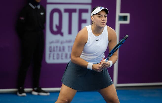 February 20, 2022, DOHA, QATAR: Ana Konjuh of Croatia in action during the first round at the 2022 Qatar TotalEnergies Open 2022 WTA, Tennis Damen 1000 tennis tournament DOHA QATAR - ZUMAa181 20220220_zaa_a181_142 Copyright: xRobxPrangex