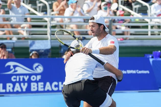 February 20, 2022, Delray Beach, Florida, United States: February, 20 - Delray Beach: Marcelo Arevalo(ESP) Jean-Julien Rojer(NED) celebrate after defeating Aleksandr Nedovyesov(KAZ) Aisam-Ul-Haq Qureshi(PAK) 62 67(5) 10-4 during the 2022 Delray Beach Open by Vitacost Doubles Championship. Delray Beach United States - ZUMApa3_ 0151547746st Copyright: xAndrewxPatronx