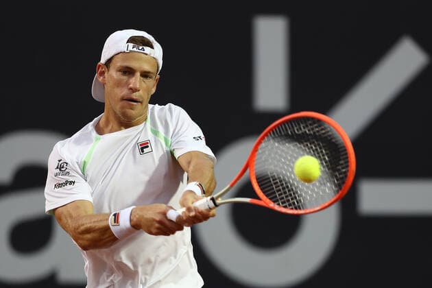(220221) -- BRAZIL, Feb. 21, 2022 -- Diego Schwartzman of Argentina hits a return during the ATP, Tennis Herren 500 Rio Open s final match between Carlos Alcaraz of Spain and Diego Schwartzman of Argentina at Jockey Club Brasileiro in Rio de Janeiro, Brazil, Feb. 20, 2022. ) (SP)BRAZIL-RIO DE JANEIRO-TENNIS-ATP 500 RIO OPEN-FINAL WangxTiancong 