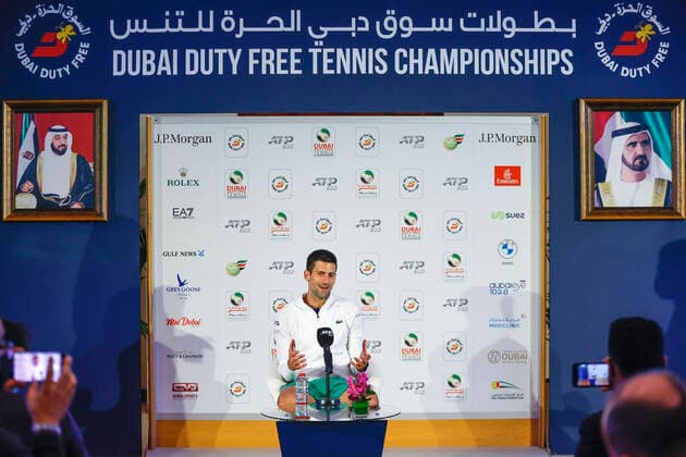 Novak Djokovic SRB , Press Conference Tennis Dubai Tennis Championships ATP Dubai Duty Free Tennis Stadium Dubai United Arab Emirates 20 February 2022 Copyright: xHasenkopf Ferrarix