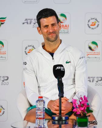 Novak Djokovic SRB , Press Conference Tennis Dubai Tennis Championships ATP Dubai Duty Free Tennis Stadium Dubai United Arab Emirates 20 February 2022 Copyright: xHasenkopf Ferrarix